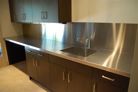 stainless steel counter tops and apple ply cabinets|custom stainless steel countertops.